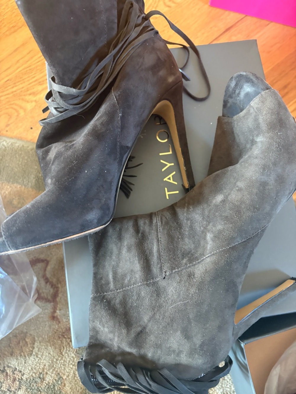 Vince Camuto Black Suede Lace-Up Pointed Ankle Boots